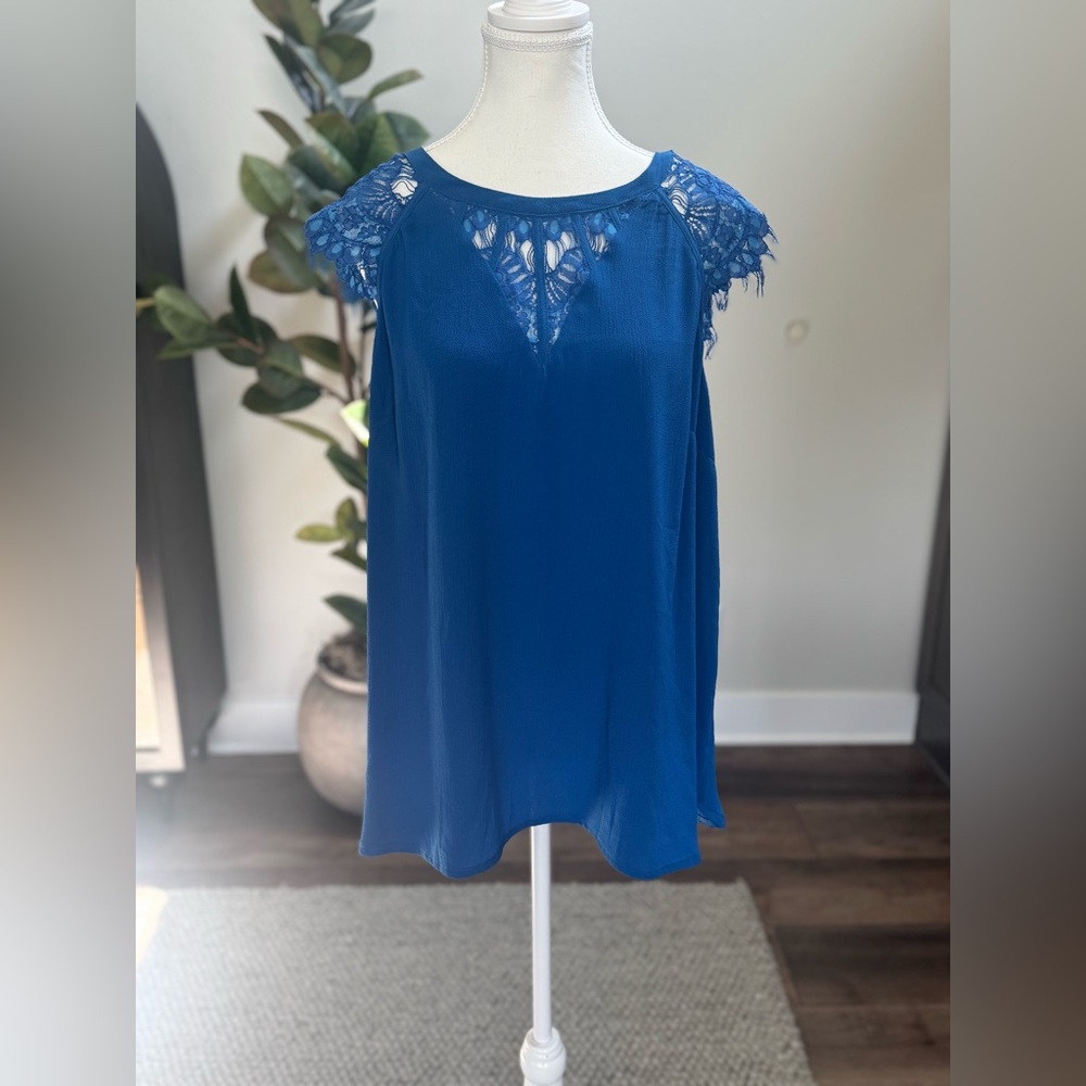 Brixon Ivy Blue Asymmetrical Sleeveless Blouse